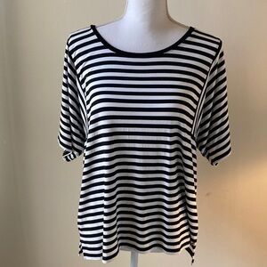 Chico's Black and White Striped Short Sleeve Top